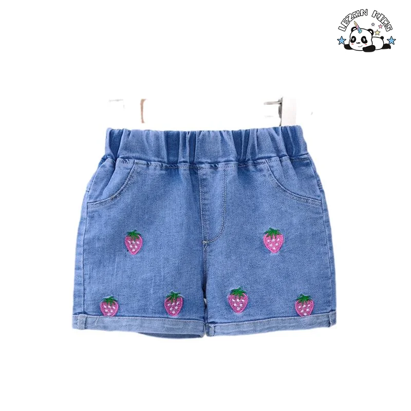 LEZONKIDS - OEM ODM Customizable High-Waist Mini Jeans Shorts Kids Summer Cotton Fabric Printed Cargo Pattern Elastic Waist Shorts